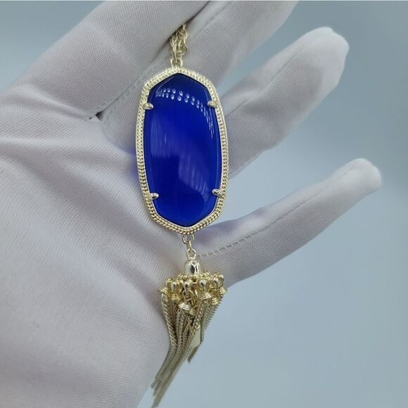 Kendra Scott Necklace Rayne Gold Plated Blue Pendant Tassel Necklace #549 & 550 - Picture 10 of 12